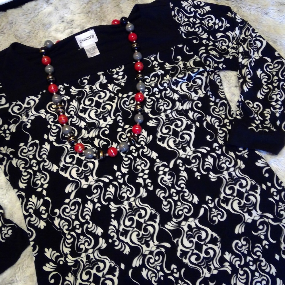 Chico's Size 0 Patterned Qt Sleeve Dress